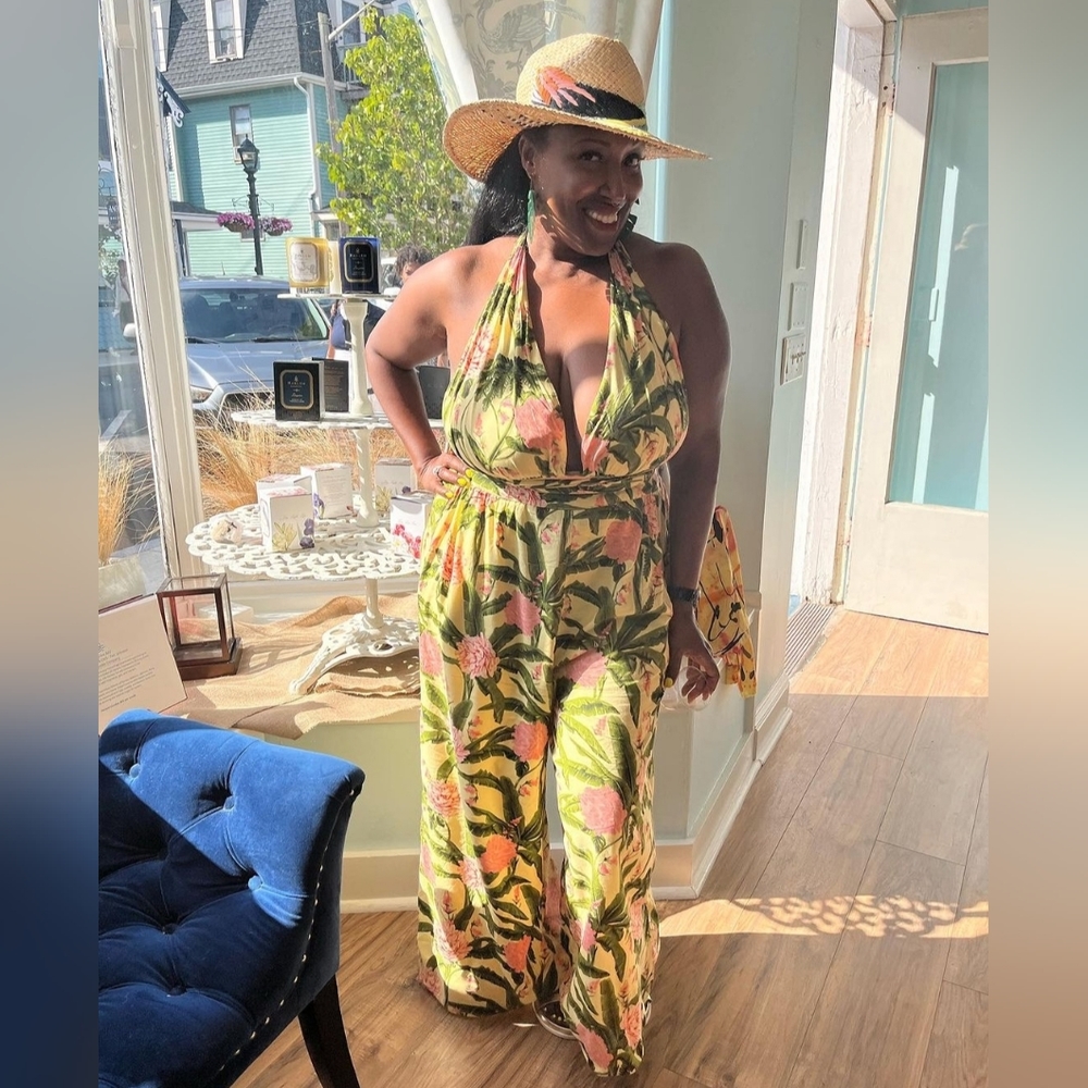 Peony Botanical Print Jumpsuit - AguaBendita  Target Yellow/Dark Olive XL